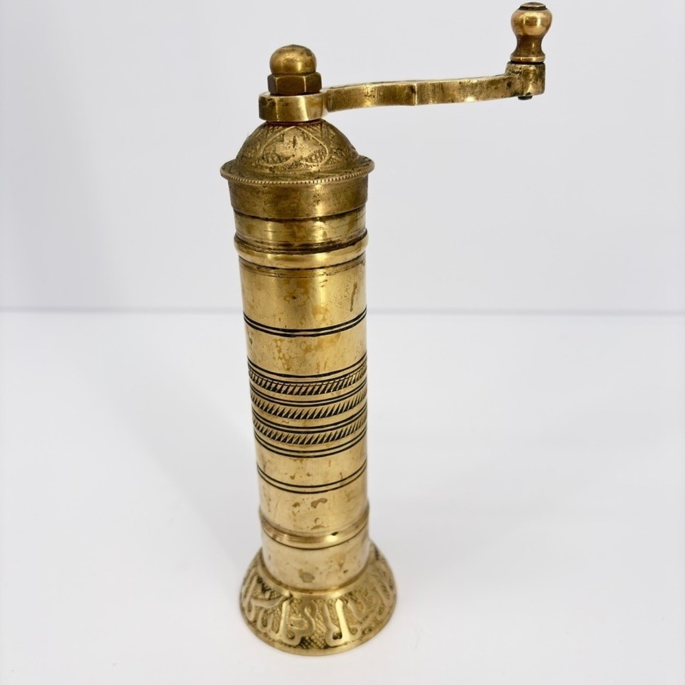 Brass Turkish-Style Hand Crank Coffee Pepper Spice Grinder 7 Inch